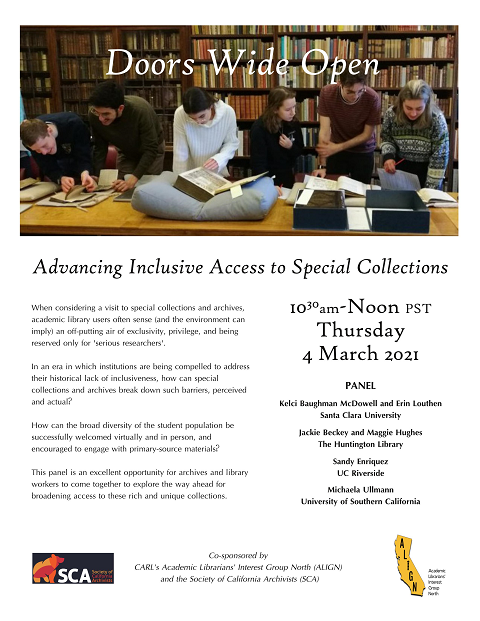 ALIGN/SCA
Inclusive Access to
Special Collections
panel flyer