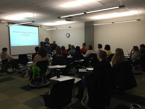 University
                                                          Librarian
                                                          Elizabeth
                                                          Cowell
                                                          welcomes
                                                          attendees