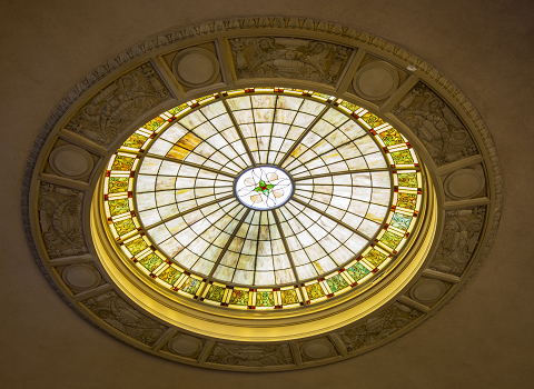 stained-glass
skylight of former
church